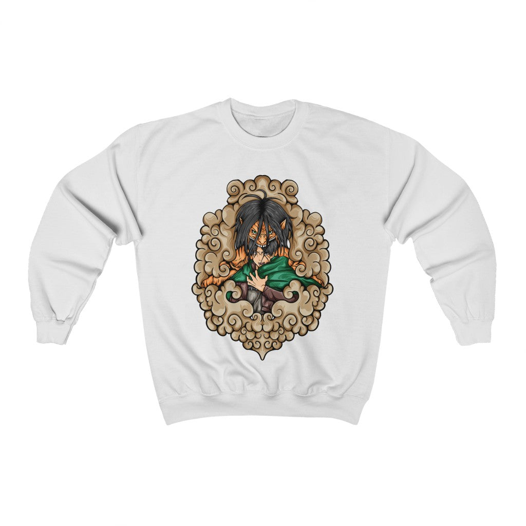 Eren Yeager sweatshirt featuring the Founding Titan design - White