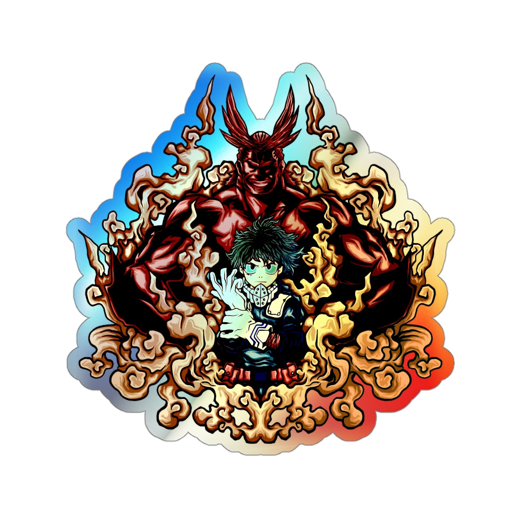 Holographic Deku and All Might sticker with rainbow effect